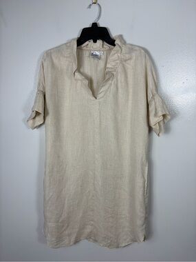Finley Crosby Linen Ruffle Collar/ sleeve dress - oatmeal
